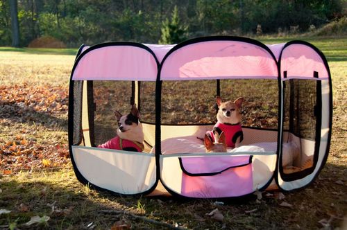 Portable Pet Kennel Playpen Collapsible Travel Med Pink